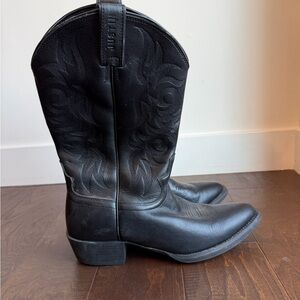Justin Boots Black Leather Western Boots, Men’s Cowboy Boots